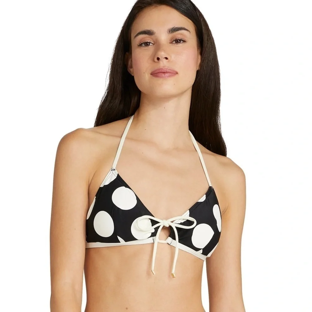 Kate Spade Drawstring Front Bikini Top & High Waist Bikini Bottom- Large Dots S